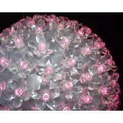 Niebieska kula świąteczna LED o średnicy 20 cm z 200 diodami LED i przezroczystymi kwiatowymi elementami