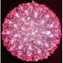 Niebieska kula świąteczna LED o średnicy 20 cm z 200 diodami LED i przezroczystymi kwiatowymi elementami