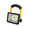 Przenośny halogen LED z dwiema diodami COB, żółta rama z uchwytem i akumulatory obok