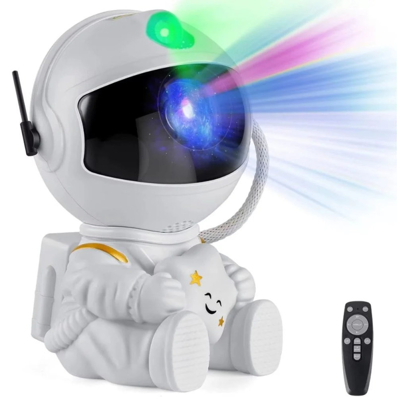 Biały projektor LED w kształcie astronauty z pilotem do sterowania