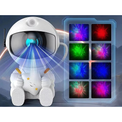 Biały projektor LED w kształcie astronauty z pilotem do sterowania