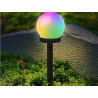 Zestaw czterech kulistych lamp ogrodowych RGB wbijanych w ziemię, dwie kolorowe i dwie białe