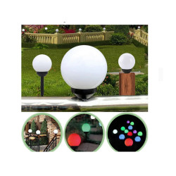 Zestaw czterech kulistych lamp ogrodowych RGB wbijanych w ziemię, dwie kolorowe i dwie białe
