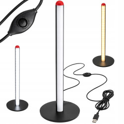 czarna lampka stojąca LED 50 cm z podstawą i kablem USB, trzy różne barwy światła
