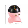 Różowy projektor gwiazd z efektem świetlnym i głośnikiem Bluetooth, z widocznymi portami USB i przyciskami