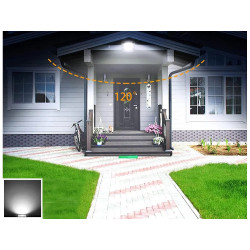 Czarny reflektor LED 20W o kompaktowych wymiarach z widocznym przewodem zasilającym i oznaczeniem IP66