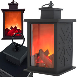 Czarny lampion LED z efektem ruchomego ognia i metalowym uchwytem