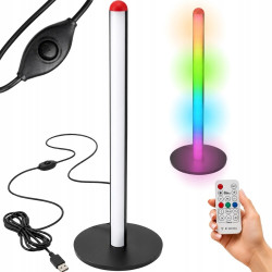 Czarna lampa podłogowa LED RGB 50 cm z pilotem i przyciskiem na kablu USB