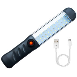 Czarna latarka warsztatowa LED 48 diod z hakiem i kablem USB