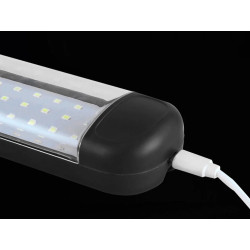 Czarna latarka warsztatowa LED 48 diod z hakiem i kablem USB