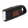 Czarna latarka ręczna z 3 diodami LED, panelem solarnym, klipsem i korbką do nakręcania