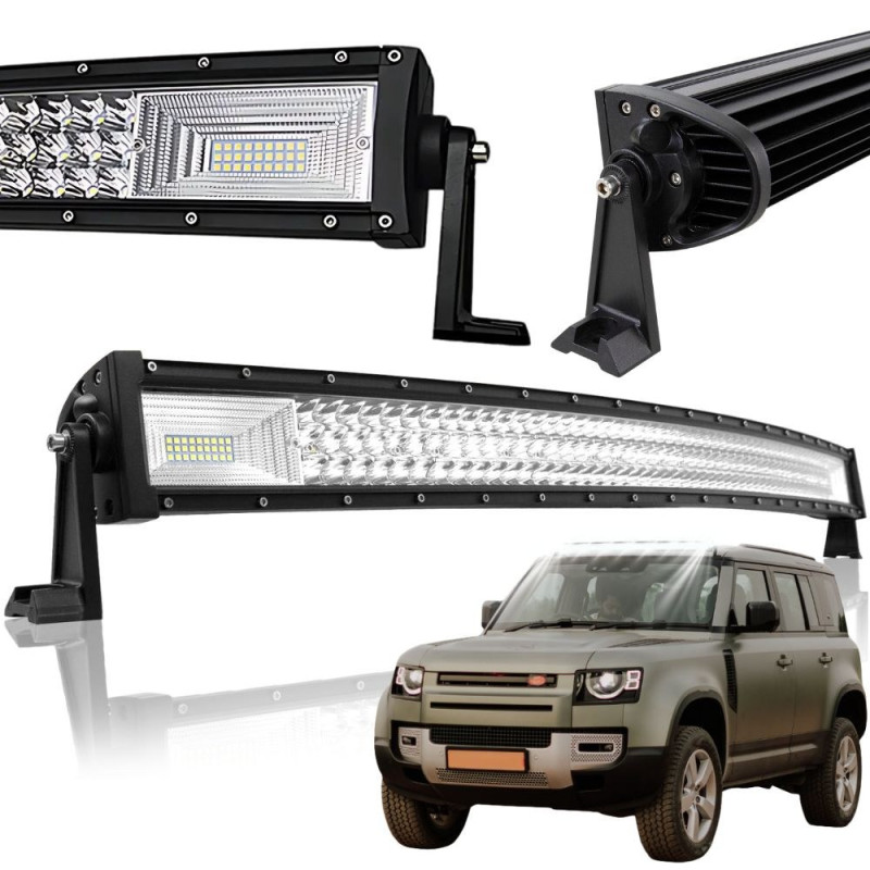 czarna lampa robocza LED 135 cm z diodami i regulowanymi uchwytami, zamontowana na pojeździe