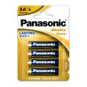 Zbliżenie na baterię alkaliczną Panasonic AA z oznaczeniem Plus i minus