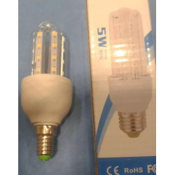 Żarówka LED Corn 5W z gwintem E14 w białej oprawie, pokazana obok pudełka