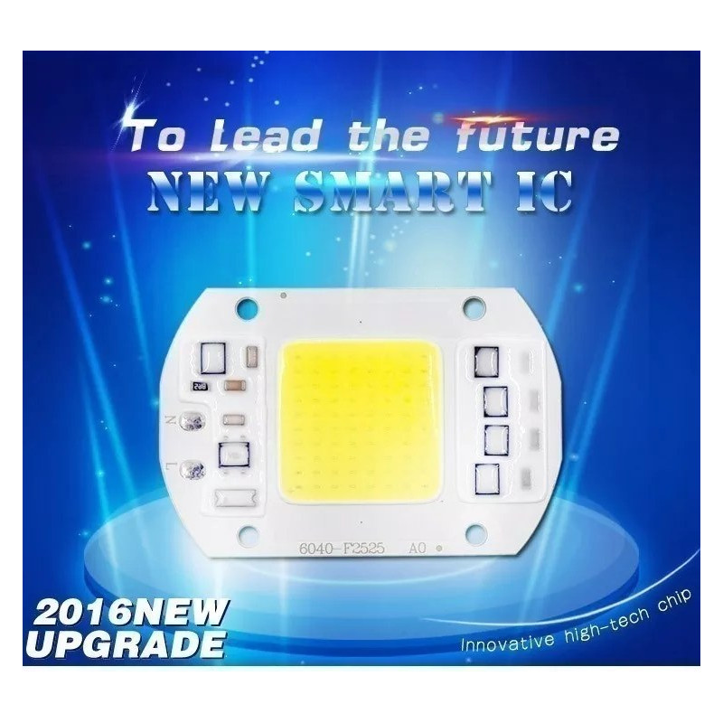 Moduł LED COB 20W na białej płytce z żółtą diodą, widoczna pasta termoprzewodząca