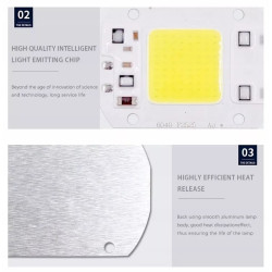 Moduł LED COB 20W na białej płytce z żółtą diodą, widoczna pasta termoprzewodząca