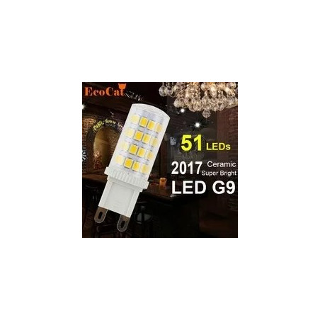 biała żarówka LED G9 z 51 diodami, przezroczysta obudowa, widoczne metalowe styki trzonka G9