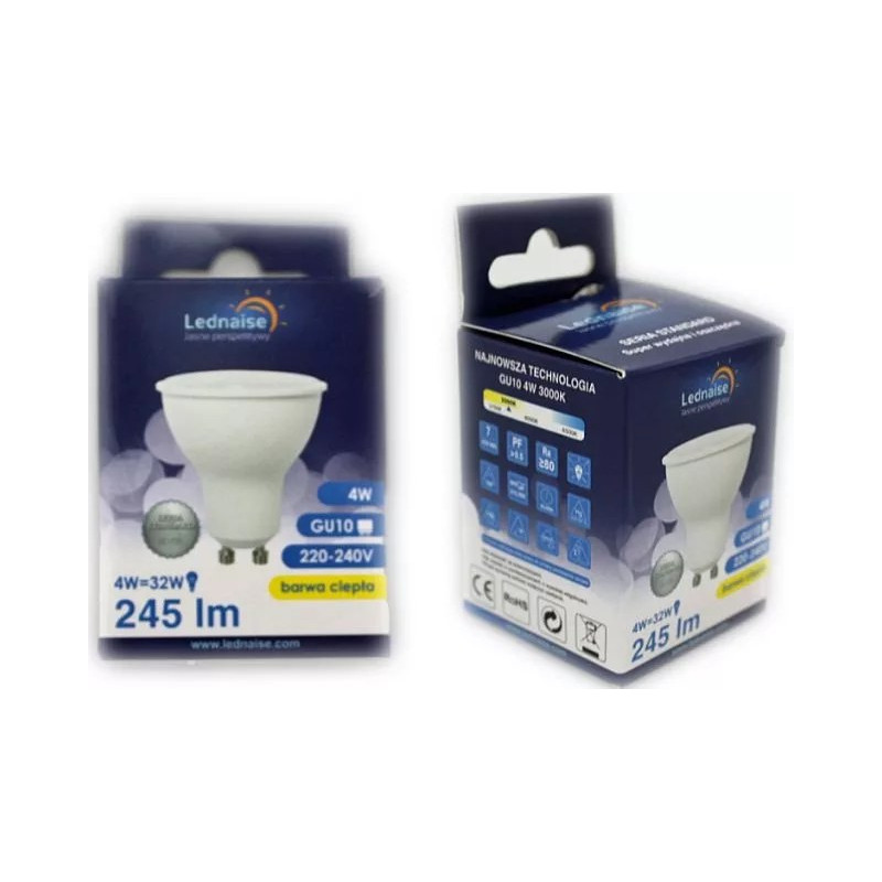Biała żarówka LED GU10 4W z trzonkiem GU10 i białym korpusem