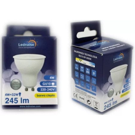Biała żarówka LED GU10 4W z trzonkiem GU10 i białym korpusem