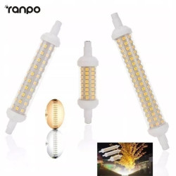 Żarnik LED R7S 12W 118mm w opakowaniu niebieskim z widocznymi diodami LED na białej podstawie