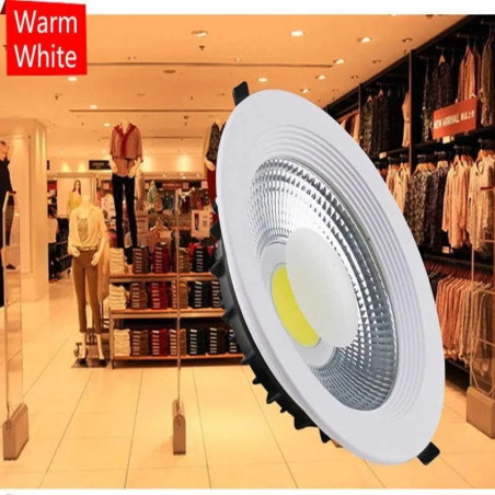Okrągły biały panel LED podtynkowy z widoczną diodą COB LED w środku