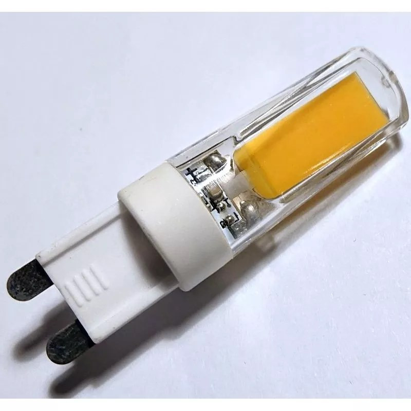 Żarówka LED z trzonkiem G9, widoczna dioda COB w żółtej barwie