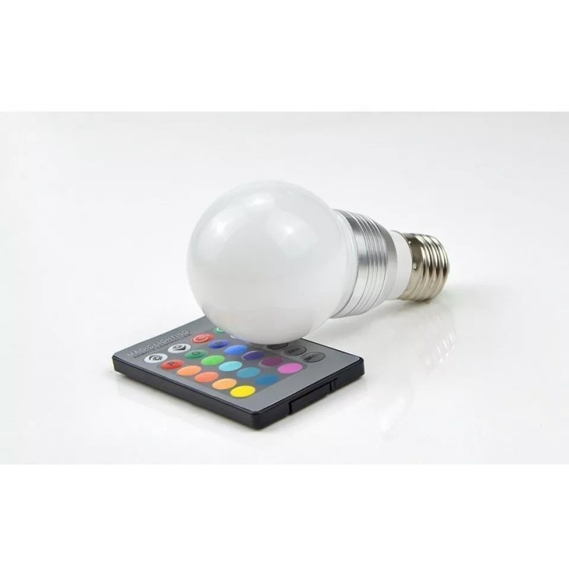 Żarówka LED RGB z mleczną bańką i pilotem do kontroli kolorów światła