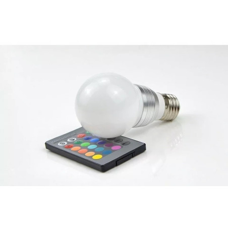Żarówka LED RGB z mleczną bańką i pilotem do kontroli kolorów światła