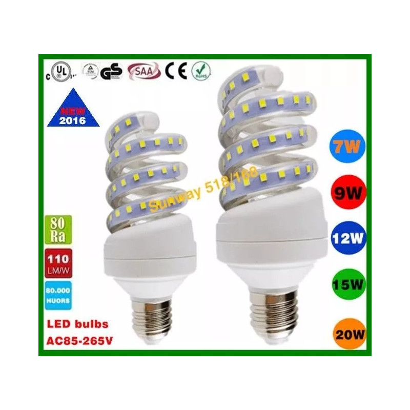 Żarówka LED spiralna z gwintem E27 o mocy 9W i białej podstawie