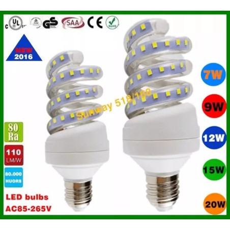 Żarówka LED spiralna z gwintem E27 o mocy 9W i białej podstawie