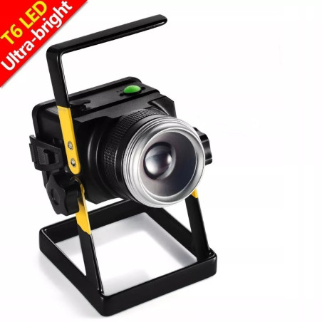 Akumulatorowy halogen LED 30W w czarno-żółtej obudowie z regulacją zoom