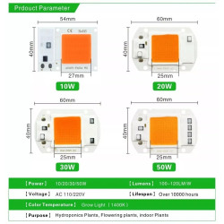 Moduł LED COB 20W grow z zasilaniem 230V i pastą termoprzewodzącą