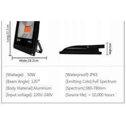 Czarny halogen LED 30 W o prostokątnym kształcie do upraw roślin na podstawce