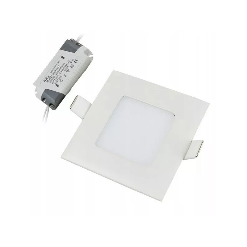 Kwadratowy biały panel LED 3W zasilany 230V, widoczny sterownik