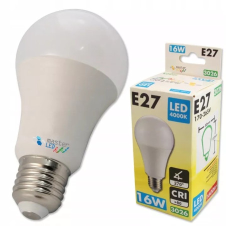 Żarówka LED E27 16W o ciepłej barwie światła oraz jej opakowanie