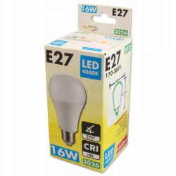 Żarówka LED E27 16W o ciepłej barwie światła oraz jej opakowanie