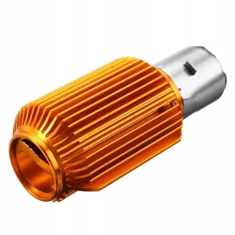 Żarówka LED z trzonkiem BA20D, pomarańczowy aluminiowy radiator żeberkowany, biały panel LED COB