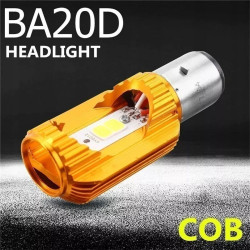 Żarówka LED z trzonkiem BA20D, pomarańczowy aluminiowy radiator żeberkowany, biały panel LED COB