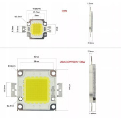 Moduł LED COB 30W w kolorze żółtym z metalową podstawą i otworami montażowymi