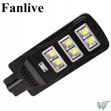 czarna latarnia uliczna solarna z trzema modułami LED i czujnikiem ruchu