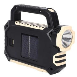 Przenośna lampa latarka z panelem solarnym i uchwytem, czarno-beżowa