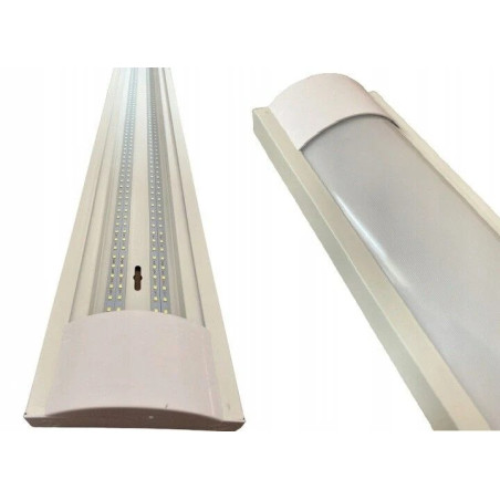Oprawa natynkowa LED długości 120 cm z widocznymi diodami LED i białą obudową
