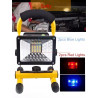 Akumulatorowy halogen LED 10W z uchwytem i żółtą podstawą, widoczne diody SMD i reflektor