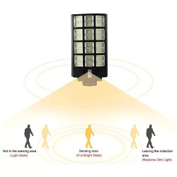 Czarna latarnia solarna LED z sześcioma panelami LED, czujnikiem ruchu i pilotem