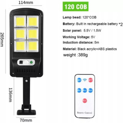 Latarnia solarna LED z sześcioma diodami COB, czujnikiem ruchu i pilotem