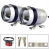 Halogen motocyklowy U3 srebrny z niebieskim ringiem LED i uchwytem montażowym
