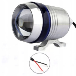 Halogen motocyklowy U3 srebrny z niebieskim ringiem LED i uchwytem montażowym
