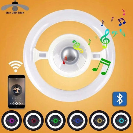 Biały żyrandol LED z wbudowanym głośnikiem Bluetooth, okrągły kształt, świecący