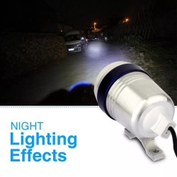 Halogen motocyklowy U3 srebrny z niebieskim ringiem LED i uchwytem montażowym