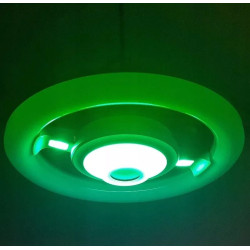 Biały żyrandol LED z wbudowanym głośnikiem Bluetooth, okrągły kształt, świecący